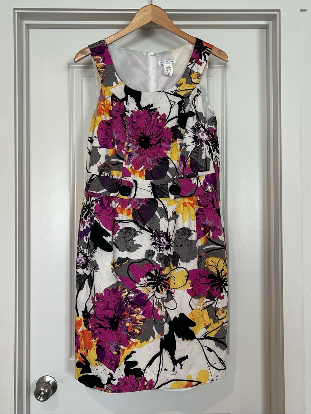 Amanda Lane Sleeveless Floral Mini Dress in Fuchsia, Yellow and Black Women's 14